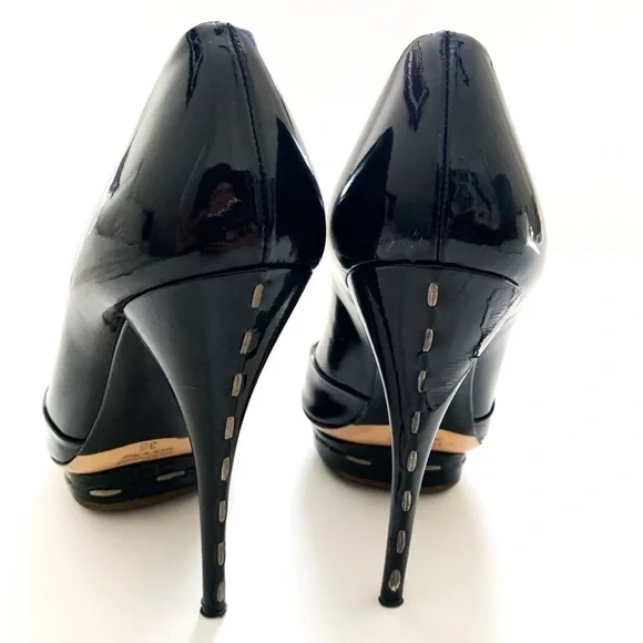 Miu Miu Patent Leather Peep-toe Black Heels 38 - Picture 13 of 14